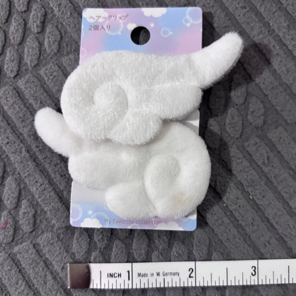 Plush White Angel Wing Hair Clips - Set of 2